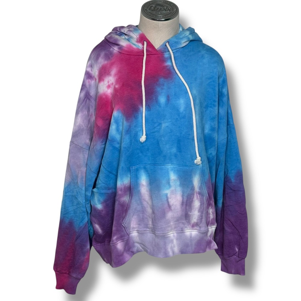 American Eagle Tie Dye Hoodie Sweatshirt Pullover Long Sleeve Blue Pink Purple